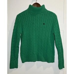 Chaps Women's XL Green Turtleneck Cable Knit Sweater Academia Preppy Cotton Cozy